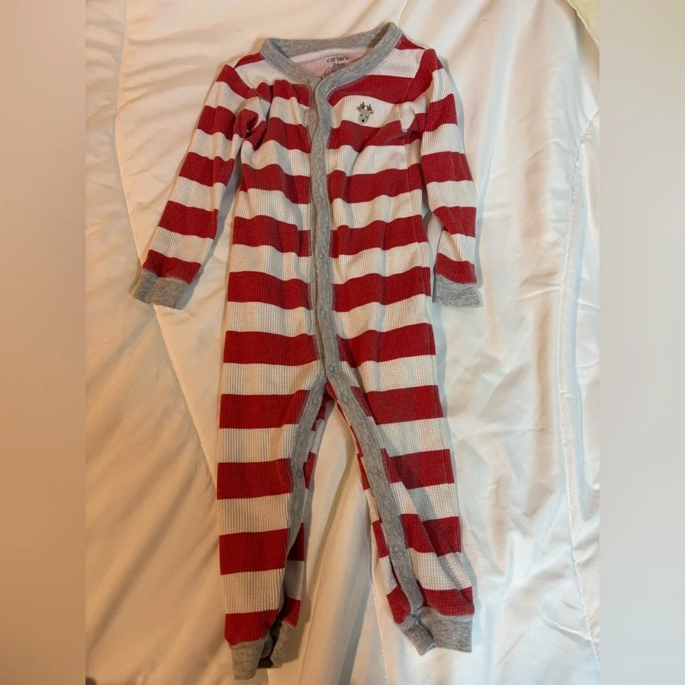 Carter's Red and Gray Striped one piece pajamas size 24 months